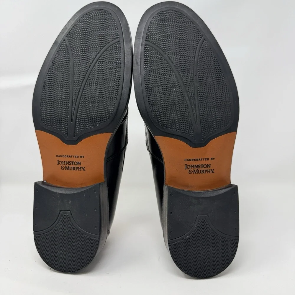 Johnston & Murphy Italy Made Penny Loafers Black Leather Dress Shoes 8.5 M